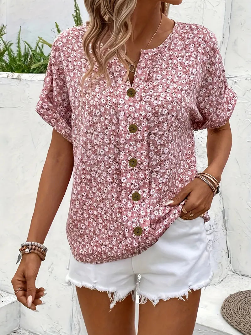 Magdalena | Lässige Florale Sommerbluse mit Knopfleiste