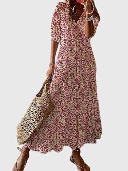 Michaela | Damen Boho Maxikleid mit V-Ausschnitt