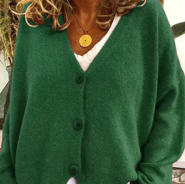 Birgit | Damen Freizeit-Strickjacke mit V-Ausschnitt und Knöpfen
