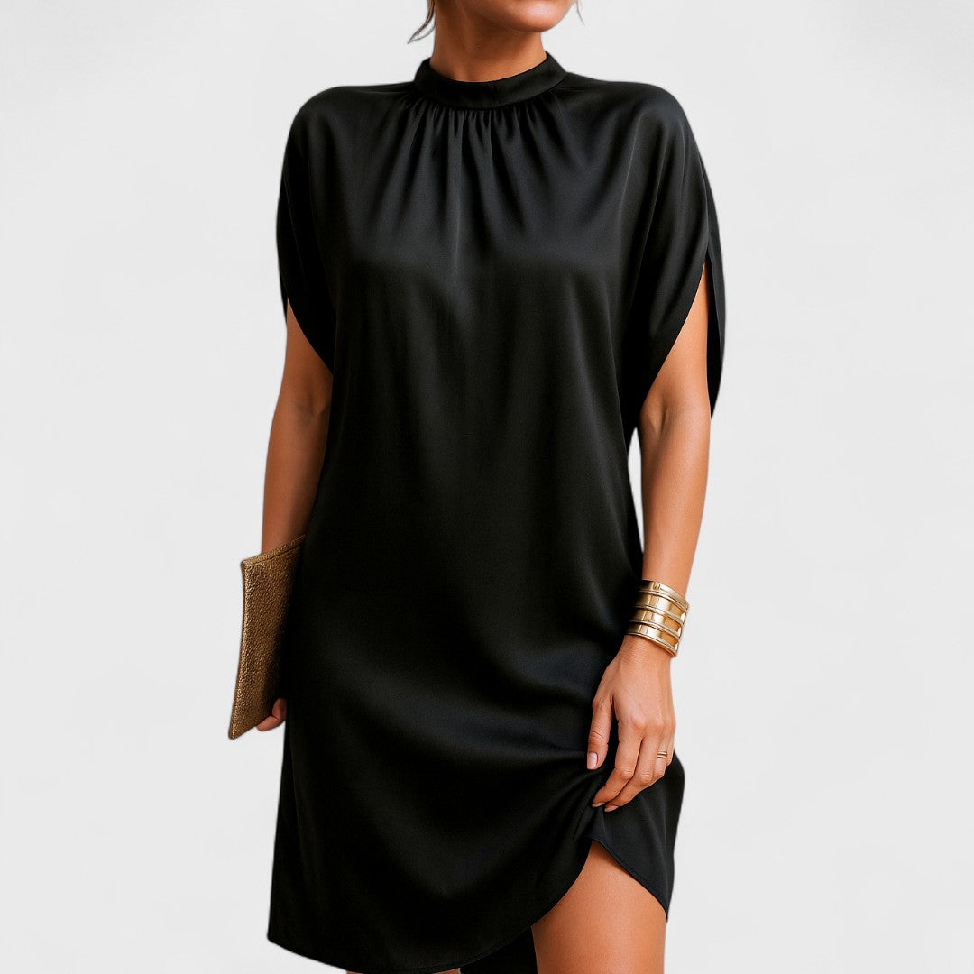 Natascha | Damen Lockeres Minikleid mit Hohem Kragen