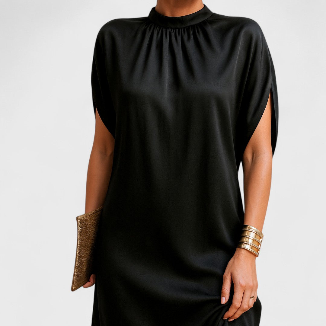 Natascha | Damen Lockeres Minikleid mit Hohem Kragen