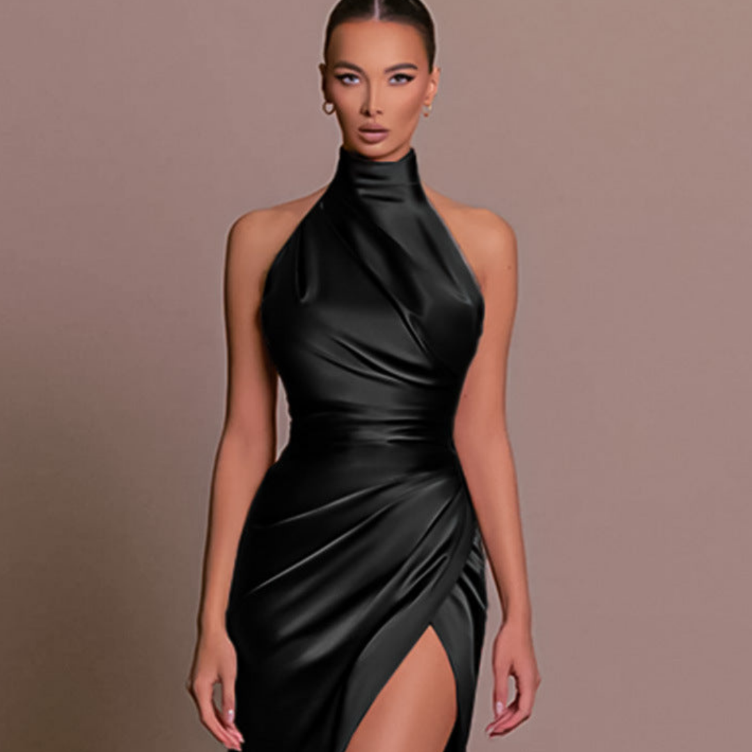 Edith | Damen Hochgeschlossenes, gerafftes Kleid für Hochzeitsgäste