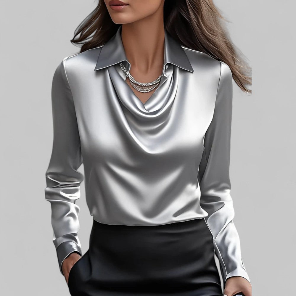 Theresa | Elegante Wasserfallausschnitt Satinbluse für Damen