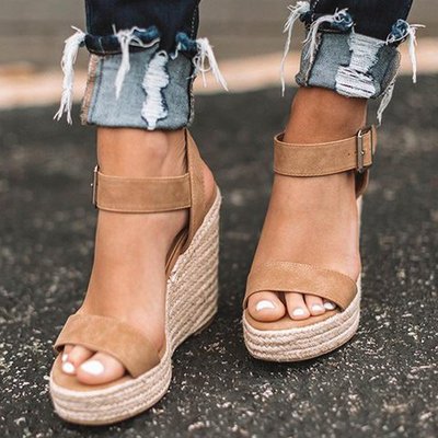 Jasmin | Damen Frühlings Keilabsatz Sandalen Mit Offener Zehenpartie