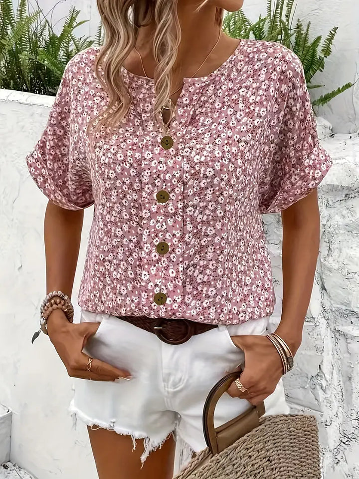 Magdalena | Lässige Florale Sommerbluse mit Knopfleiste
