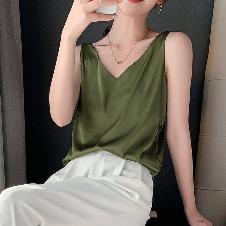 Yvonne | Stilvolles Satin V-Ausschnitt Top für Damen