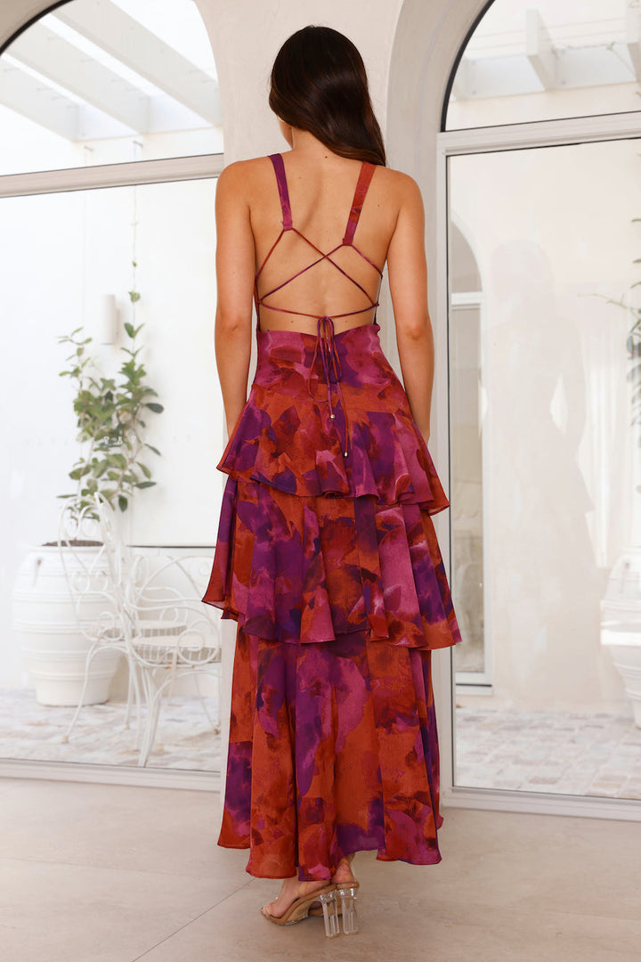 Emilia | Damen Elegantes Geblümtes Stufen-Maxikleid
