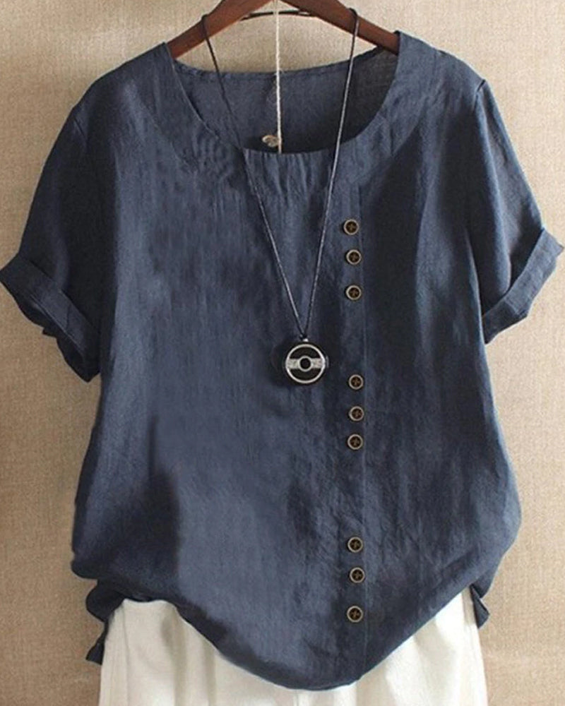 Doris | Damen Lässige Bluse mit Knopfdetail und Kurzarm
