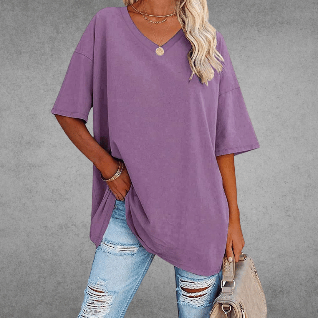 Franziska | Damen Lässiges Oversize V-Ausschnitt T-Shirt
