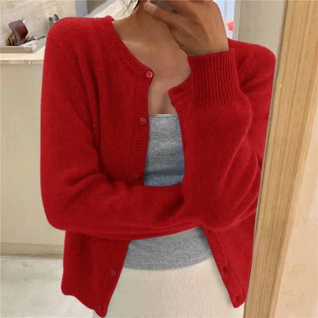 Elke | Damen Strickjacke mit Rundhalsausschnitt und langen Ärmeln
