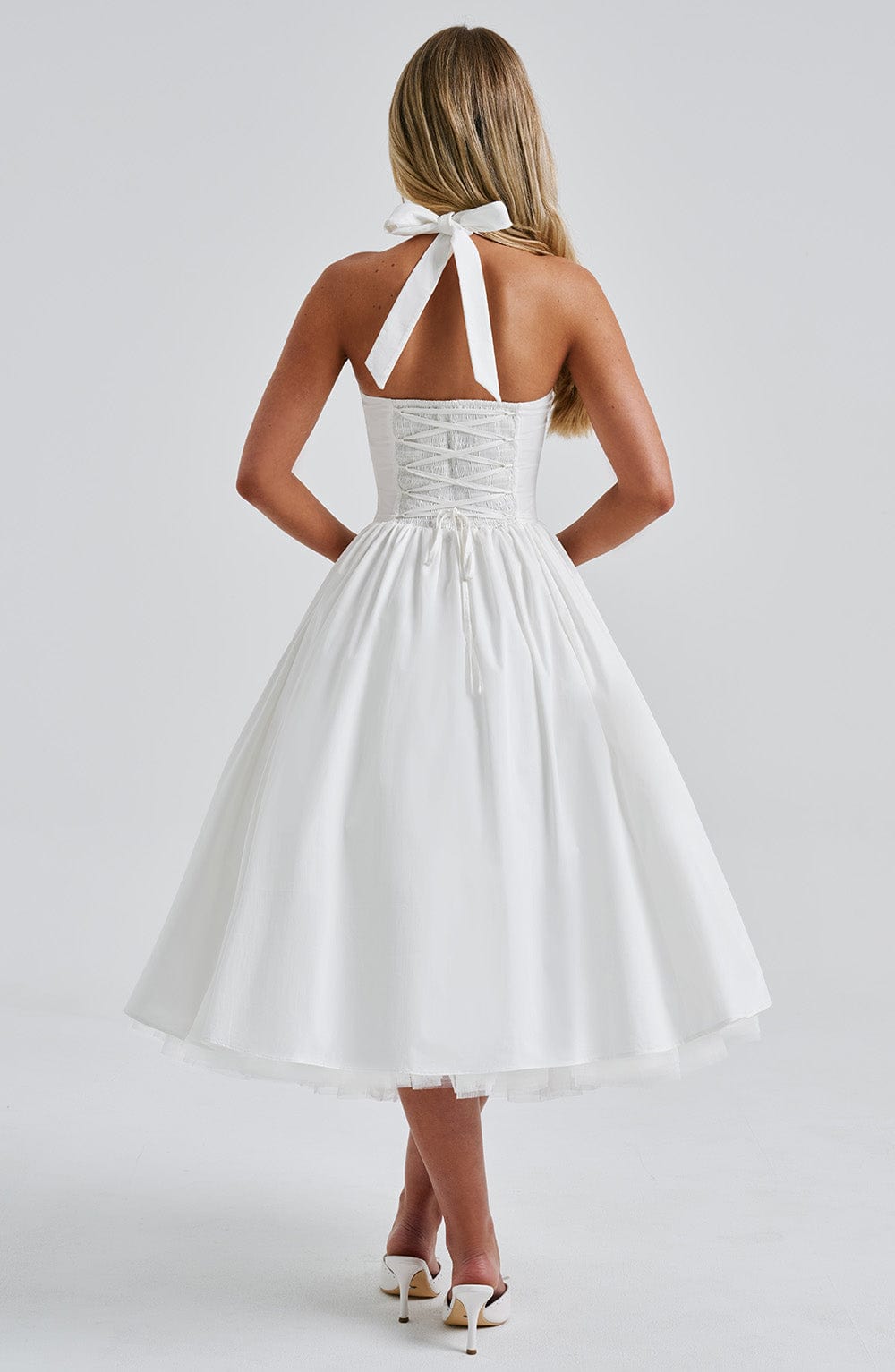 Lydia | Damen Halter Midi Kleid für Hochzeitsgäste