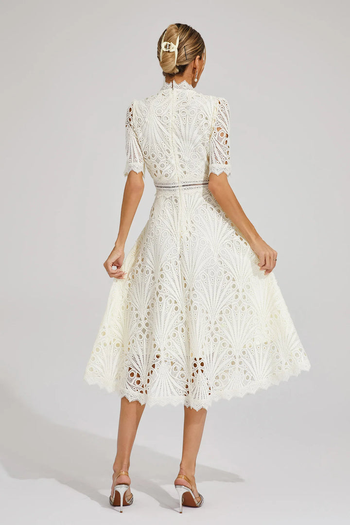 Jasmin | Damen Schickes Spitzen Midi Kleid