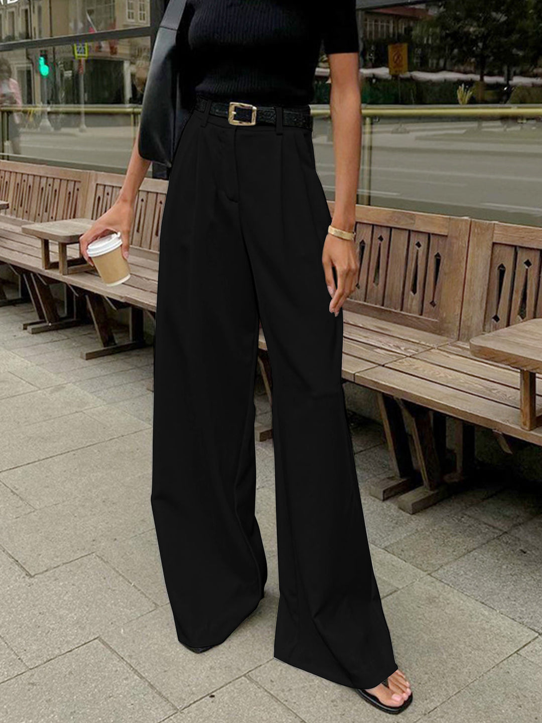 Katharina | Damen Plissierte Vorderseite Weite-Hosen mit Gürtel