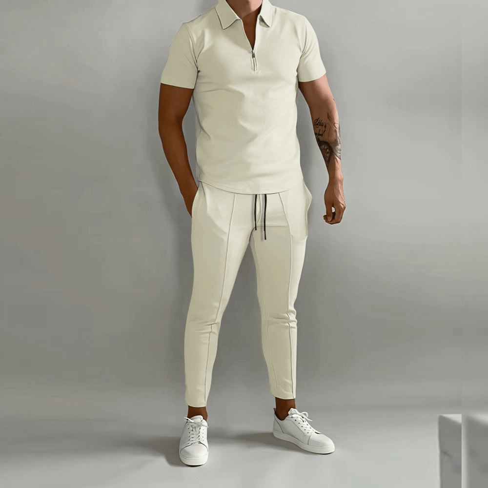 Bruno | Herren Freizeit-Poloshirt mit Reißverschluss, 2-teiliges Set