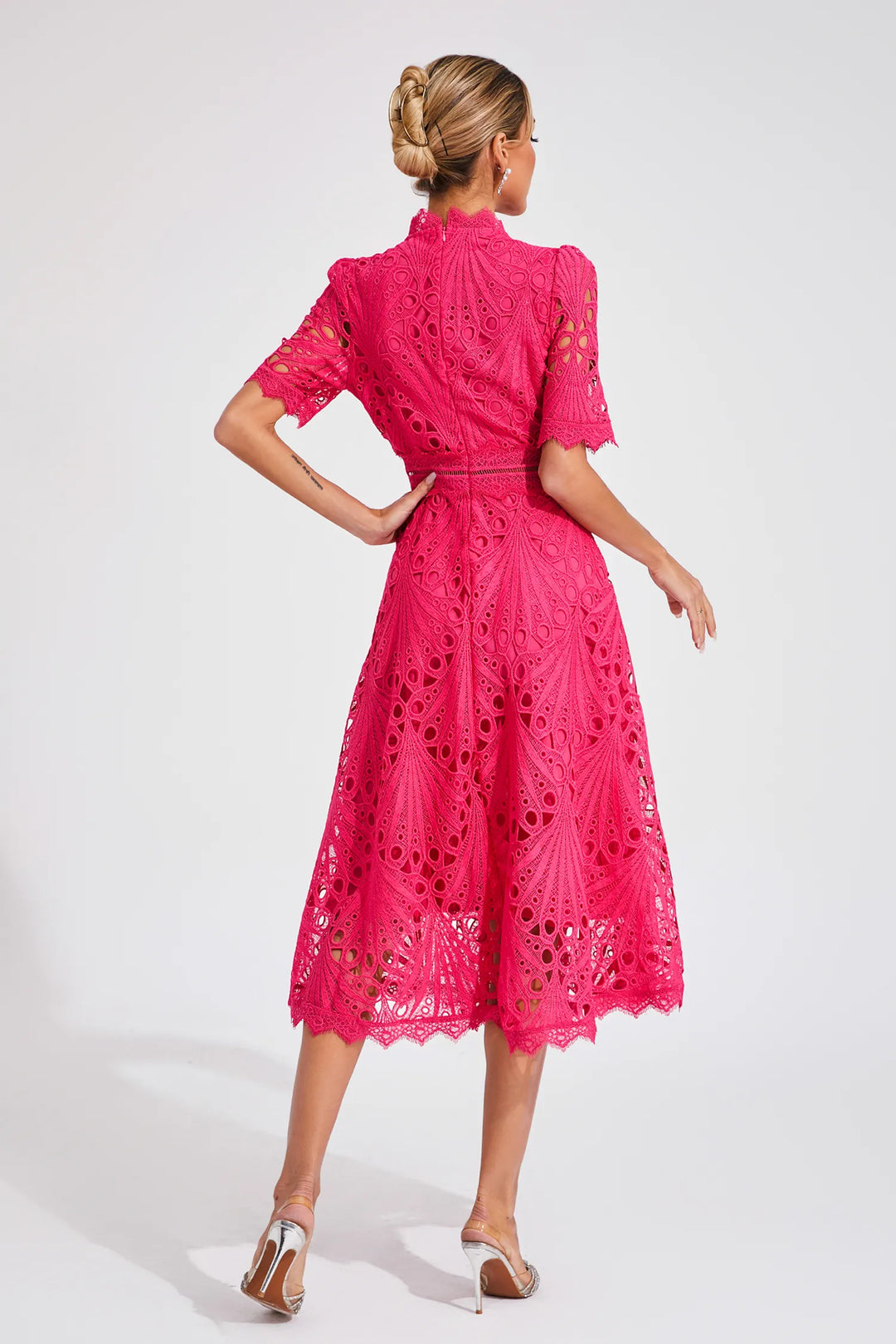 Jasmin | Damen Schickes Spitzen Midi Kleid