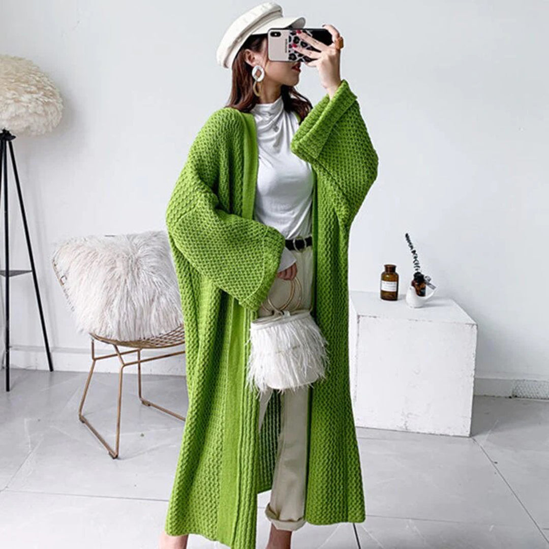 Frieda | Damen Lange Strickjacke mit offener Vorderseite
