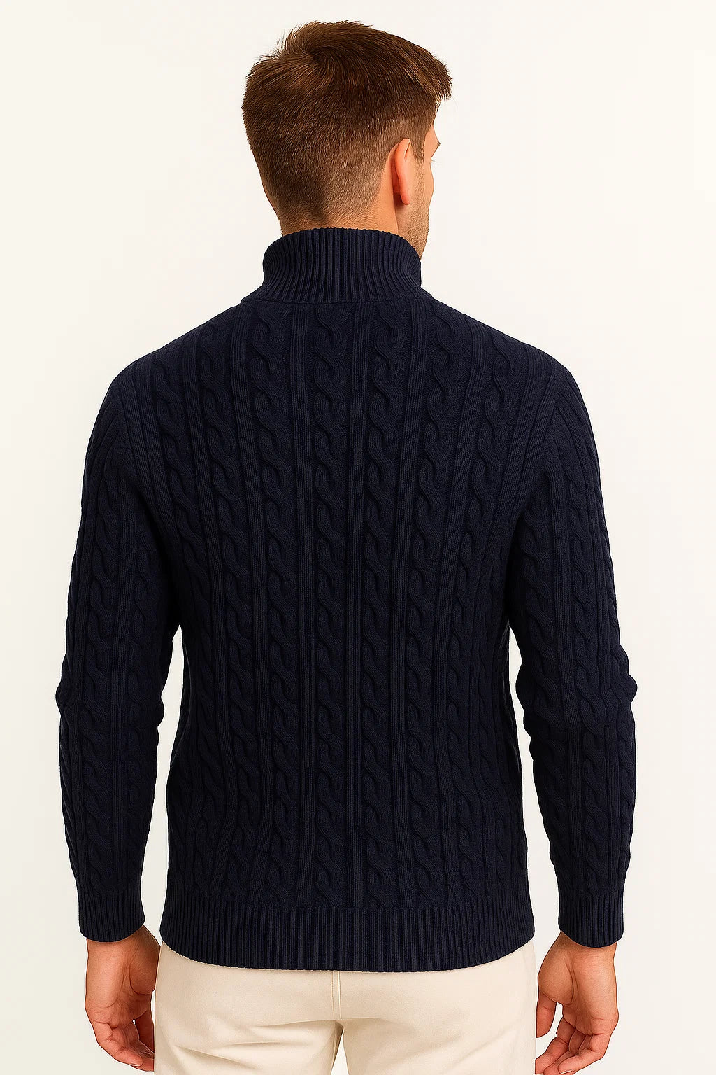 Konrad | Herren Frühlings Strickpullover mit Zopfmuster und Reißverschluss am Kragen