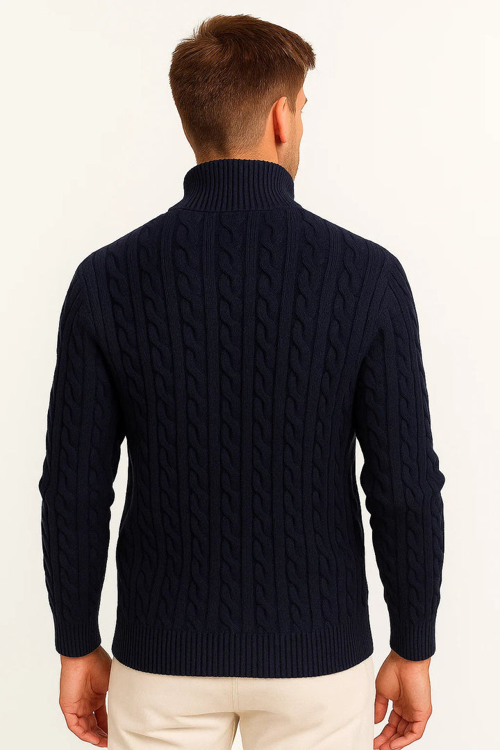 Konrad | Herren Frühlings Strickpullover mit Zopfmuster und Reißverschluss am Kragen