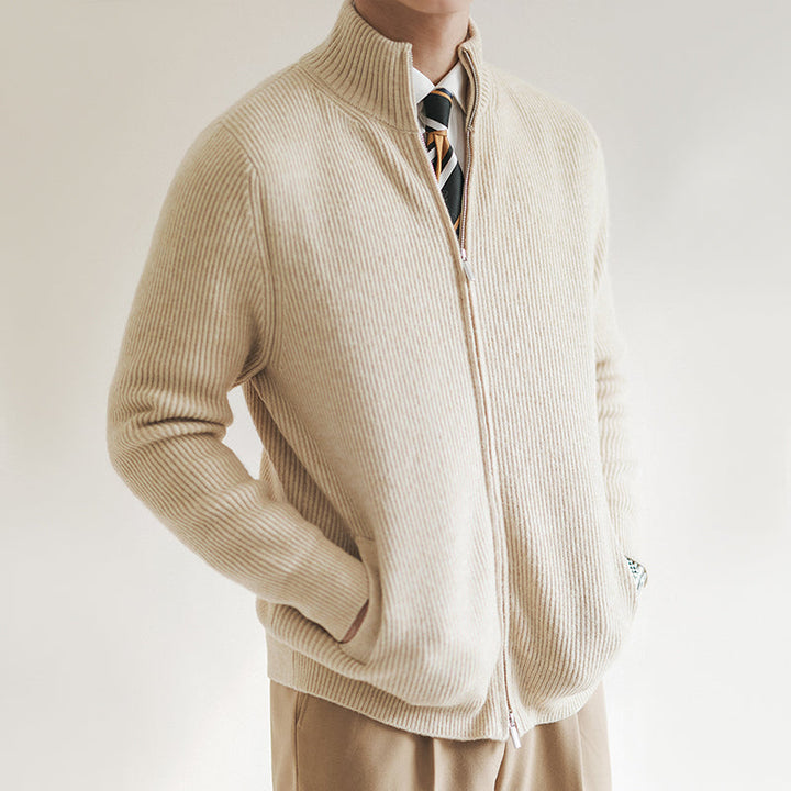 Jan | Herren Frühling Strickpullover mit durchgehendem Reißverschluss und Rippstruktur