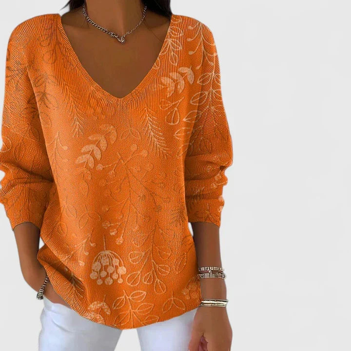 Leonie | Damen Freizeit-Top mit V-Ausschnitt und Blumenmuster
