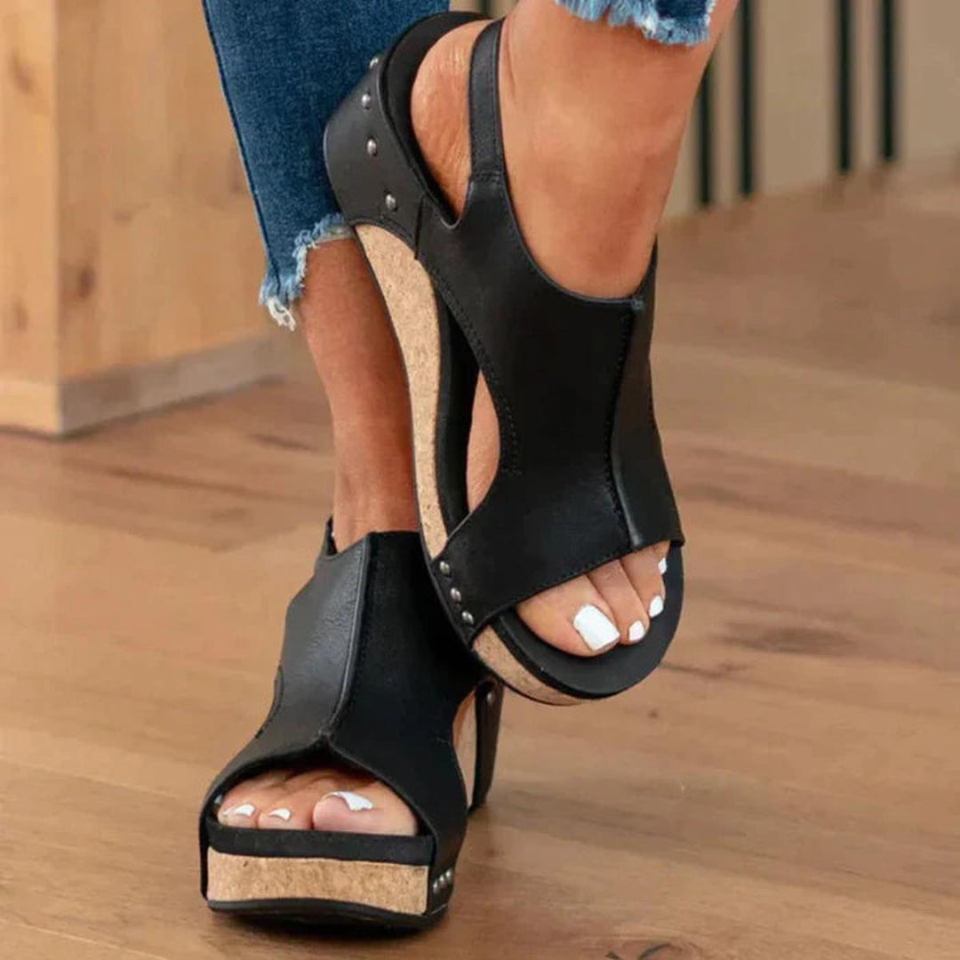 Angela | Damen Keilsandalen zum Hineinschlüpfen mit offenem Zehenbereich