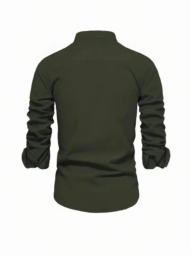 Yannick | Herren Stehkragen Knopfleiste Freizeit Shirt