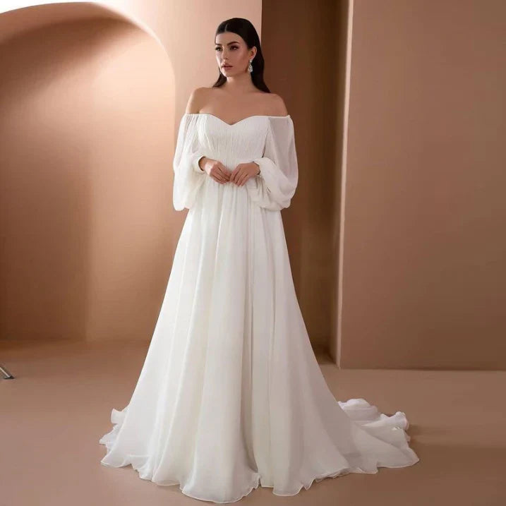 Daniela | Damen Maxikleid für Hochzeitsgäste mit Carmen-Ausschnitt