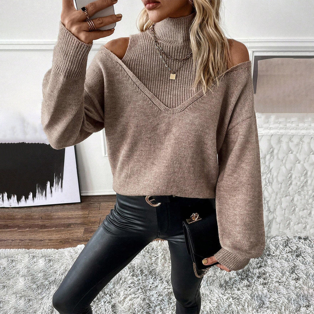 Bettina | Damen Off-Shoulder Rollkragenpullover Aus Strick