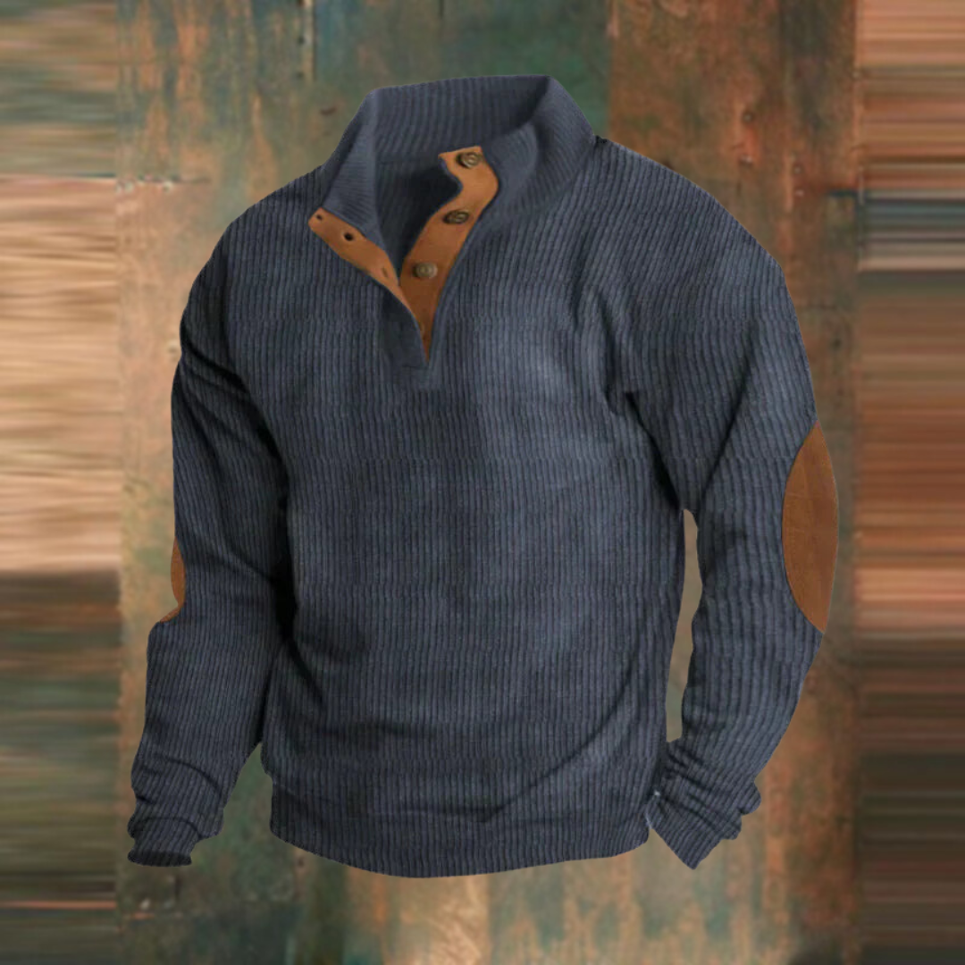 Thomas | Herren Lässiger Gerippter Pullover mit Knopfleiste am Kragen