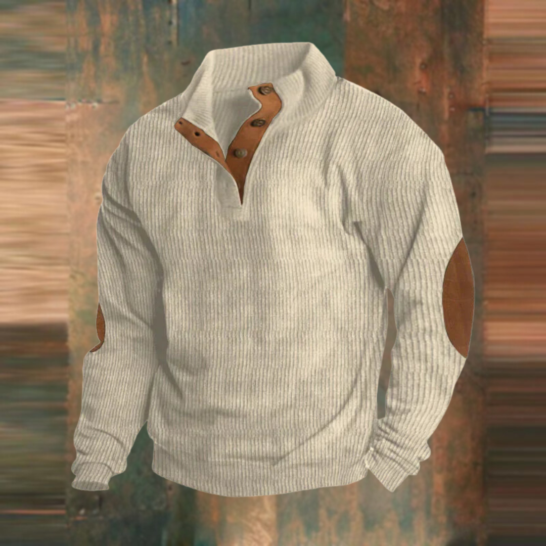 Thomas | Herren Lässiger Gerippter Pullover mit Knopfleiste am Kragen
