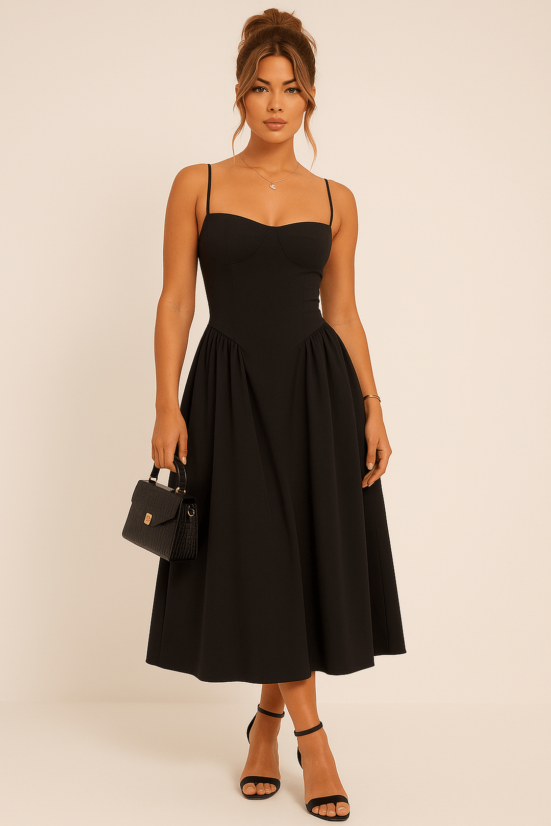 Julia | Damen Ärmelloses Midikleid mit ausgestelltem Schnitt