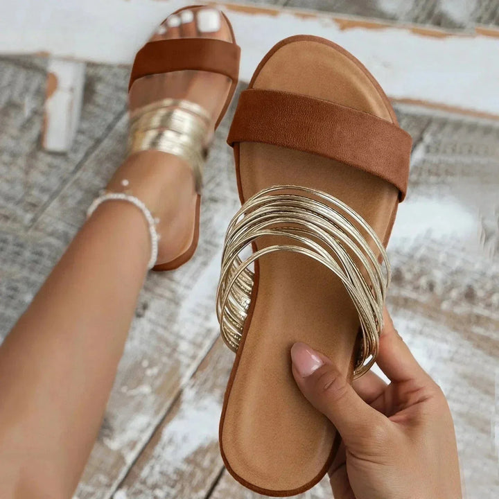 Jasmin | Damen Slip On Flache Sandalen Mit Doppelriemen