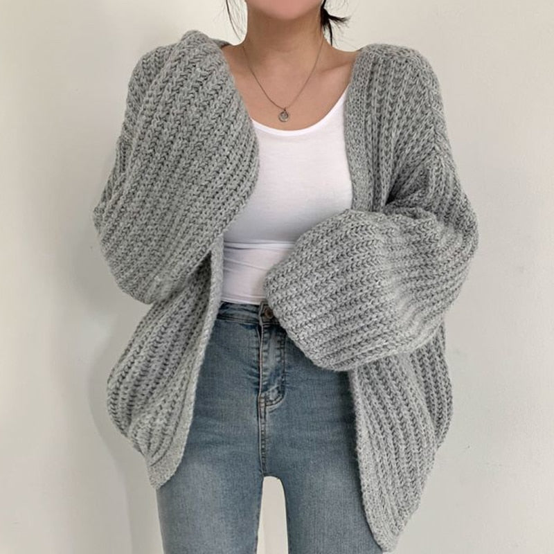 Carmen | Damen Freizeit-Strickjacke mit grobem Strick und offener Vorderseite