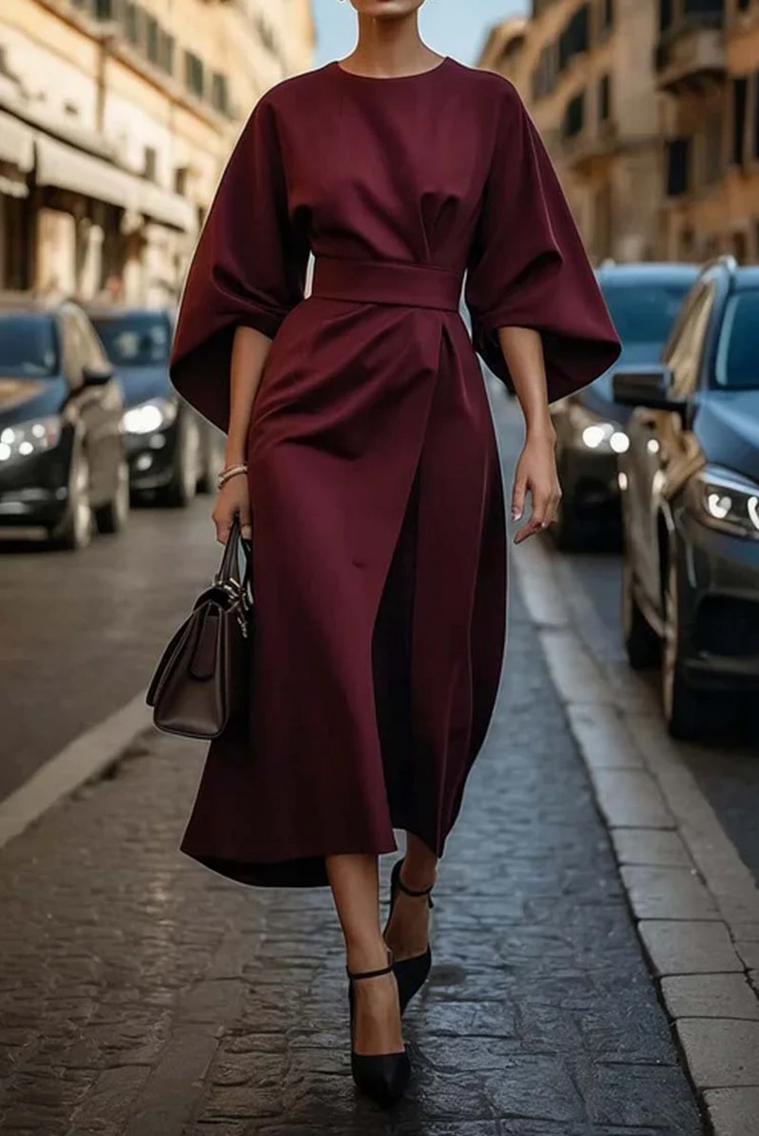 Annika | Damen Midikleid mit Taillengürtel