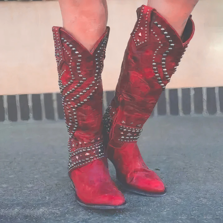 Karla | Damen Western-Stiefeletten mit Nieten und High Heels