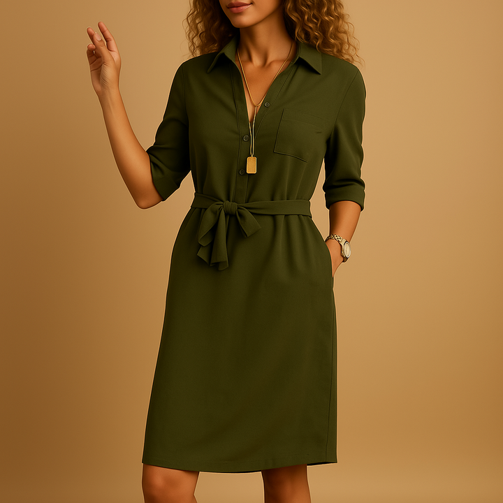 Johanna | Damen Frühjahrs Hemdblusenkleid mit Gürtel