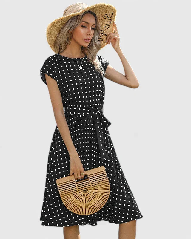 Veronika | Damen Midikleid mit Kurzärmeln und Faltenrock