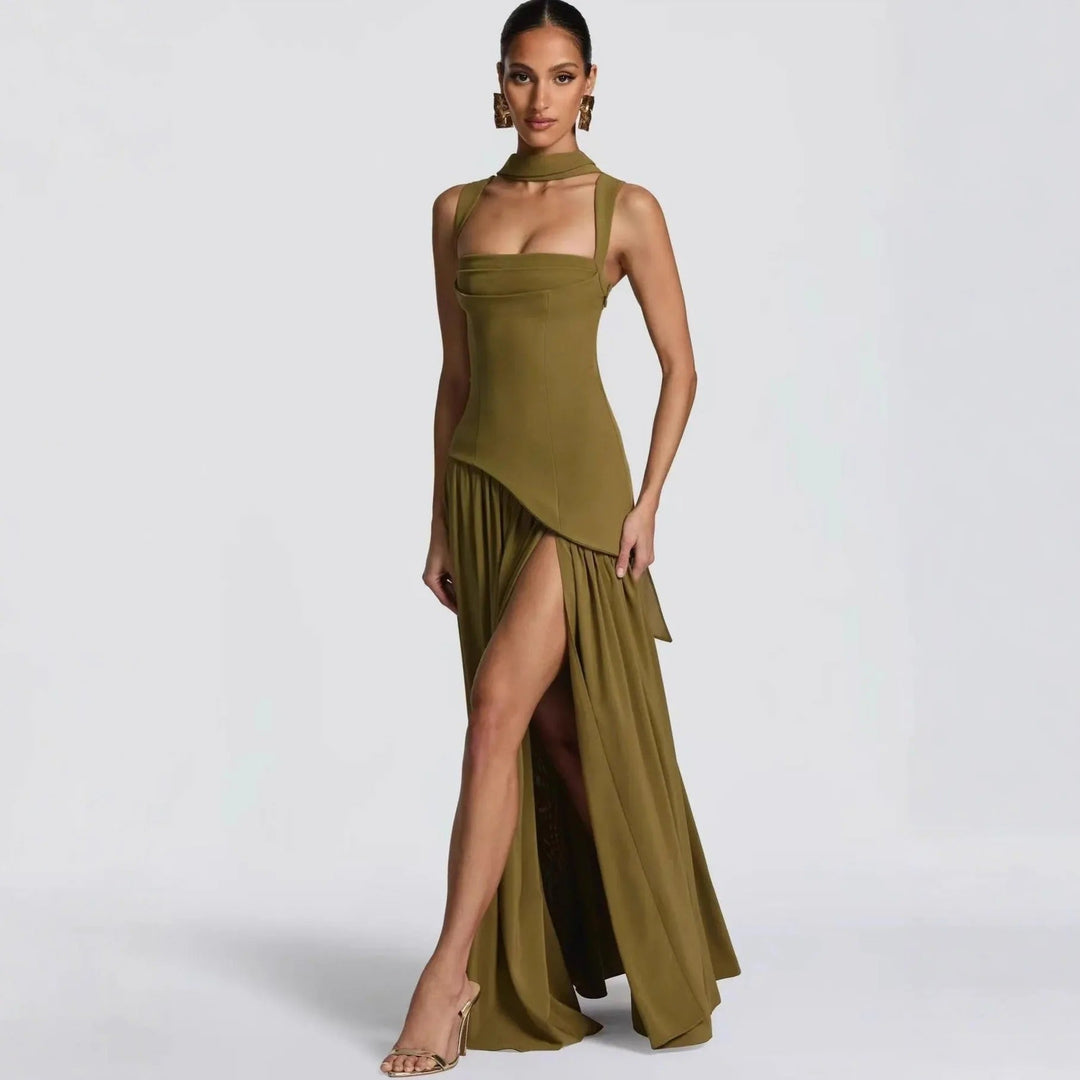 Elfriede | Brautmutterkleid ärmelloses A-Linien Maxi-Abendkleid mit Beinschlitz