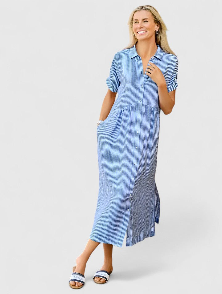 Maja | Damen Lockeres Gestreiftes Hemd-Midikleid