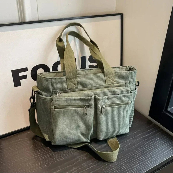 Nora | Cord Tote Bag Damen Schultertasche Mehrfachtaschen Reißverschluss