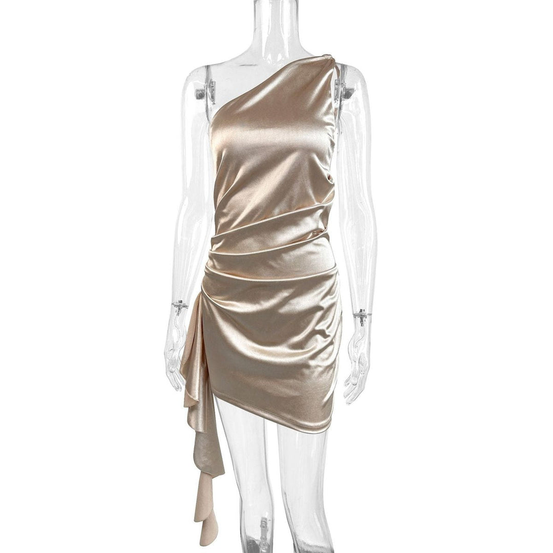 Emilia | Damen Asymmetrischer One-Shoulder Cocktail Dress Satin-Look Minikleid