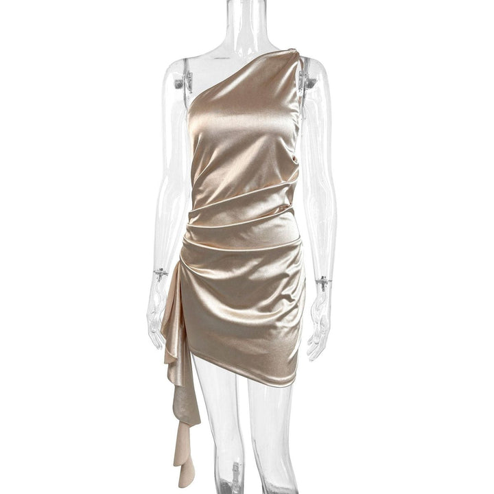 Emilia | Damen Asymmetrischer One-Shoulder Cocktail Dress Satin-Look Minikleid