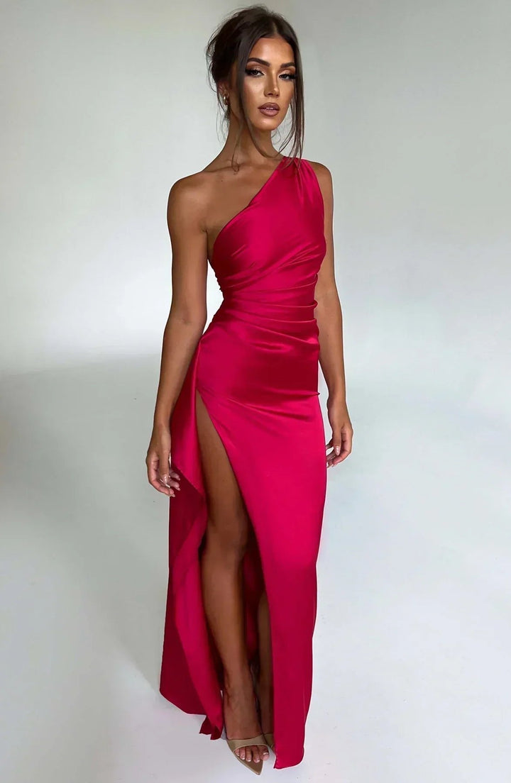 Hannah | Damen Asymmetrisches One-Shoulder Abendkleid Maxi mit Beinschlitz