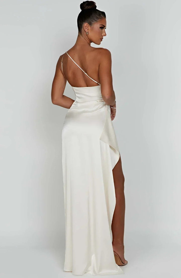Hannah | Damen Asymmetrisches One-Shoulder Abendkleid Maxi mit Beinschlitz