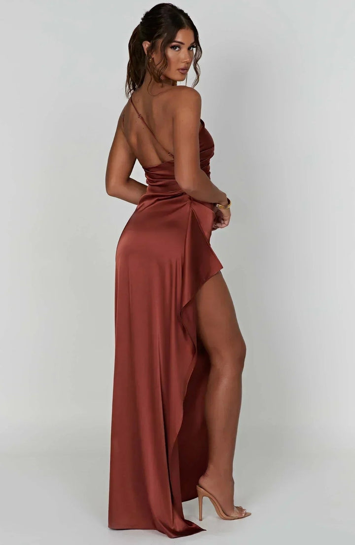 Hannah | Damen Asymmetrisches One-Shoulder Abendkleid Maxi mit Beinschlitz