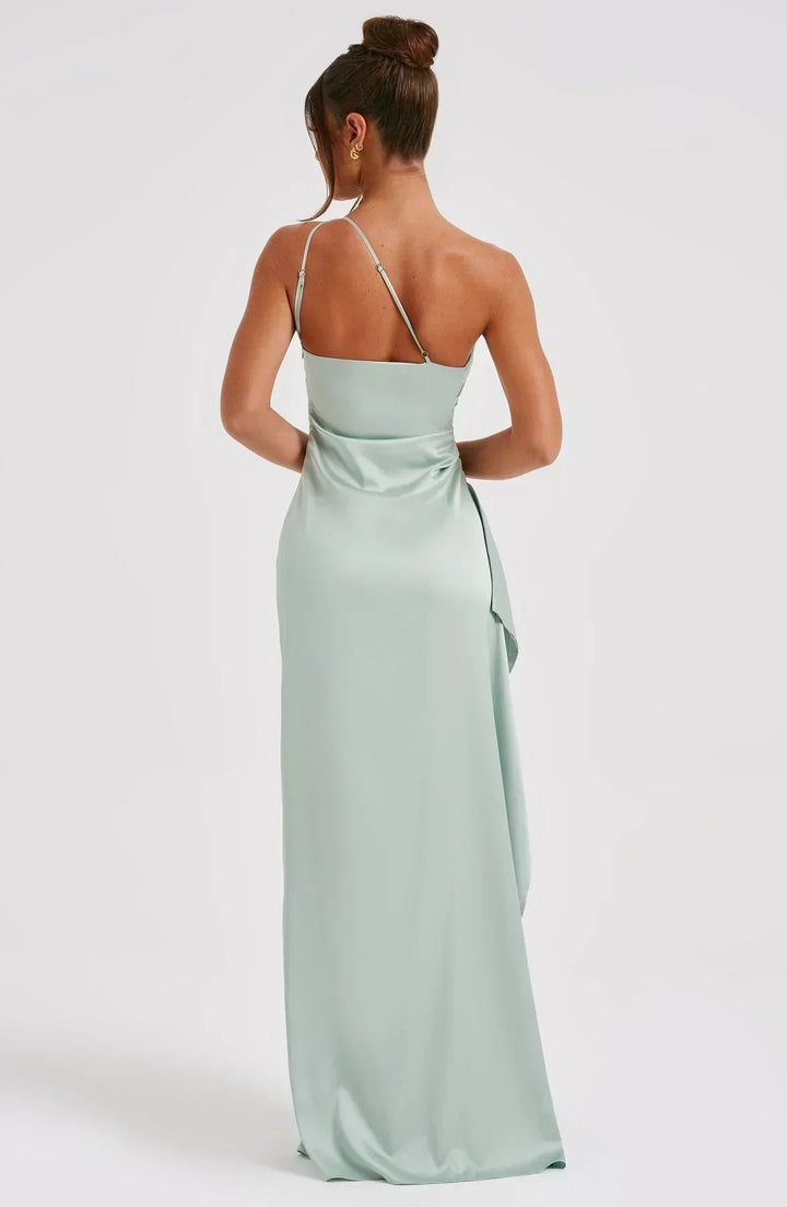 Hannah | Damen Asymmetrisches One-Shoulder Abendkleid Maxi mit Beinschlitz