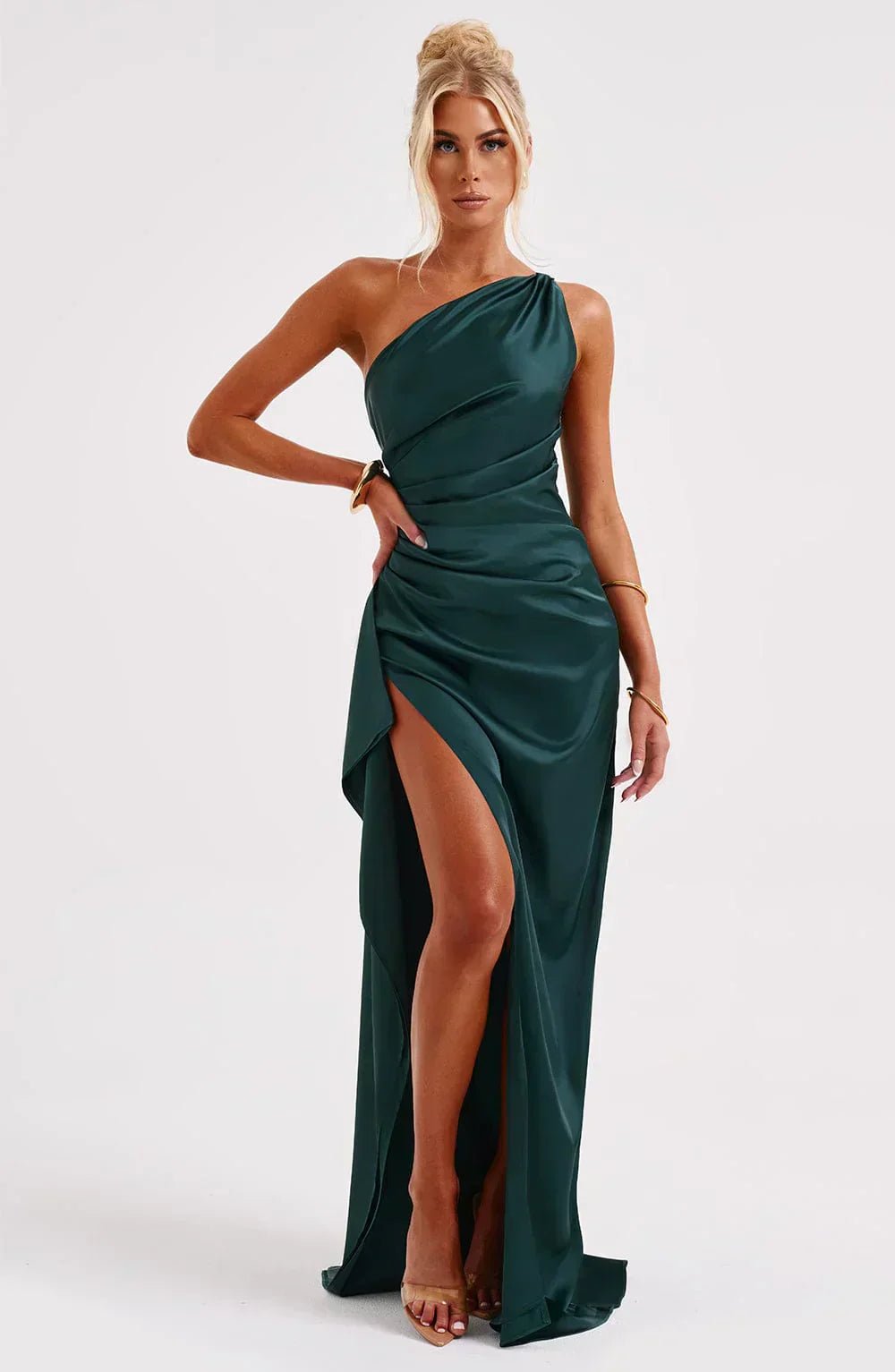Hannah | Damen Asymmetrisches One-Shoulder Abendkleid Maxi mit Beinschlitz