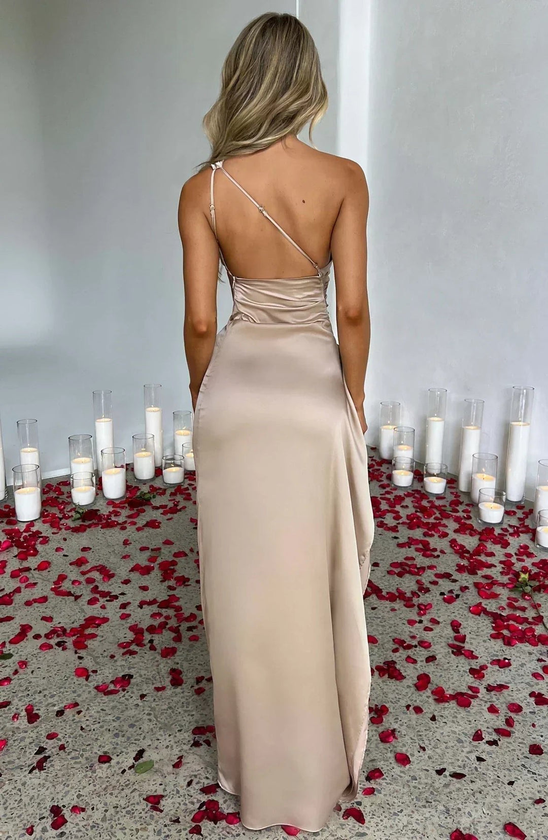 Hannah | Damen Asymmetrisches One-Shoulder Abendkleid Maxi mit Beinschlitz