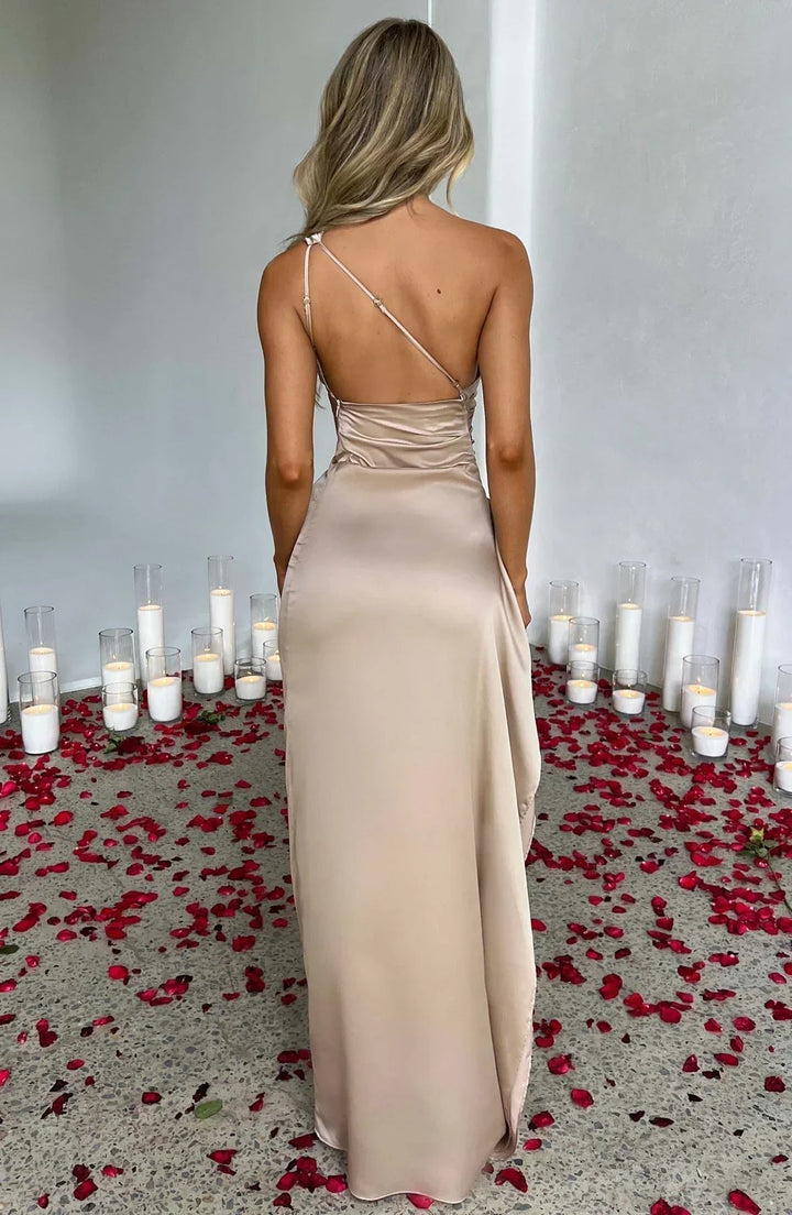 Hannah | Damen Asymmetrisches One-Shoulder Abendkleid Maxi mit Beinschlitz