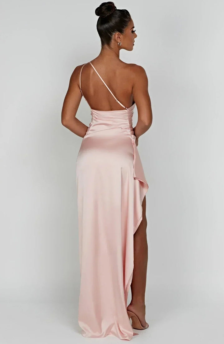 Hannah | Damen Asymmetrisches One-Shoulder Abendkleid Maxi mit Beinschlitz